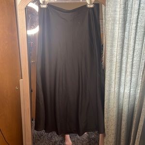 Black satin midi skirt